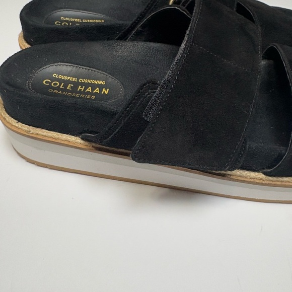 Cole Haan Black Suede Double-Strap Platform Sandals. Velcro Straps for Comfort. - Picture 13 of 13